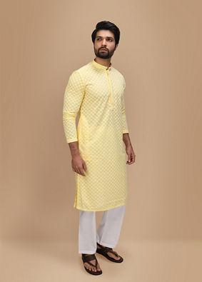 Light Yellow Chikankari Kurta Set image number 0